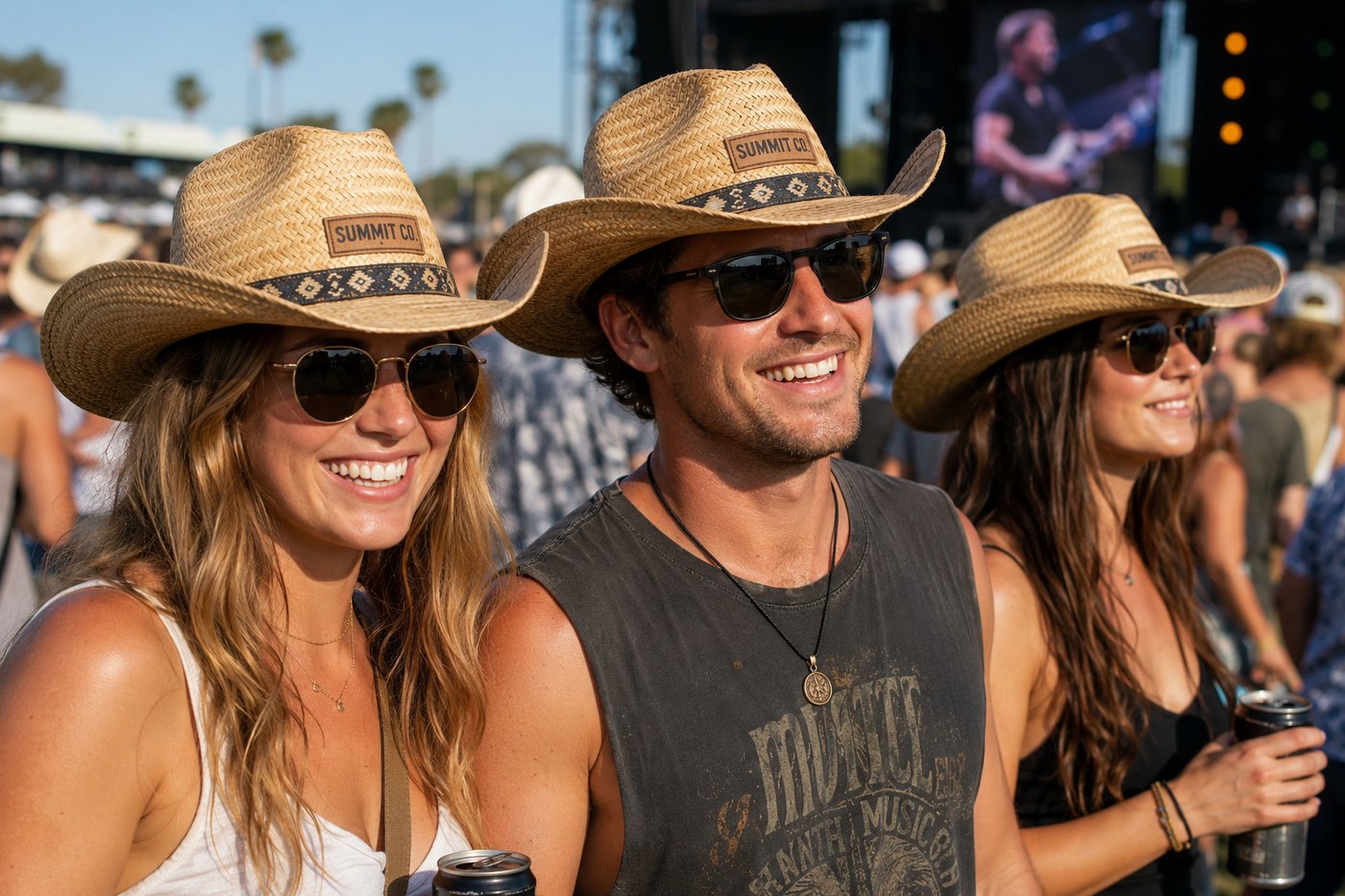 Custom branded straw cowboy hats for music festivals