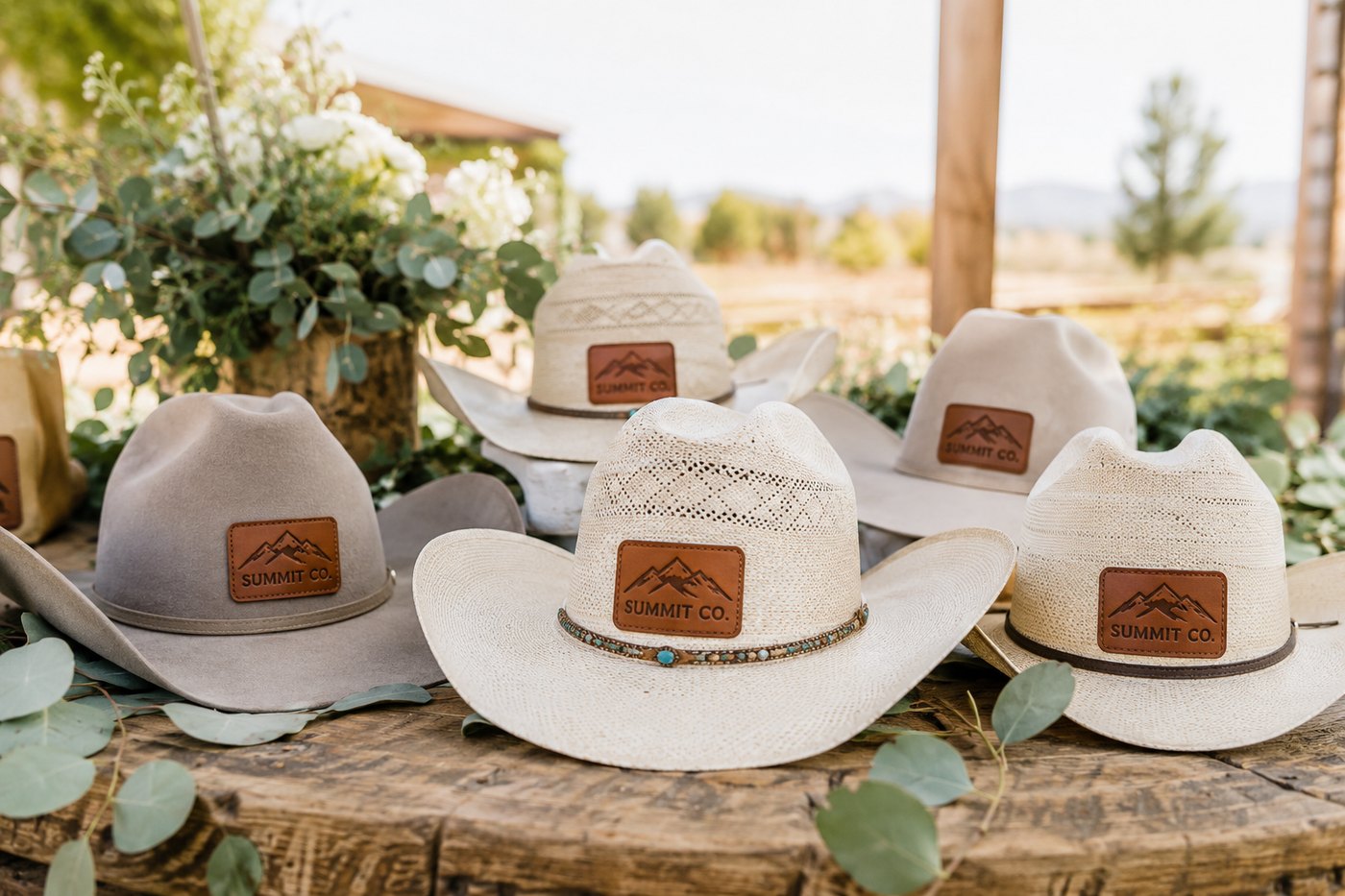 Custom branded cowboy hats for weddings